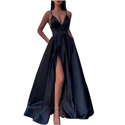 tsaChick Cocktailkleid Damen Elegant Off Shoulder Abendkleider Sexy Strumpfhalter Ballkleid Lang Brautkleid Neckholder Rückenfrei Satin Seitenschlitz Lange Abschlusskleider Festlich Festkleider von tsaChick