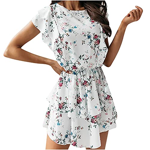 tsaChick Cottagecore Dress Kurzarm Rundhals Kleid Sommer Mode Lässig Druck Ärmellos Doppelschicht Rüschen Loses Kleid &bto685 von tsaChick