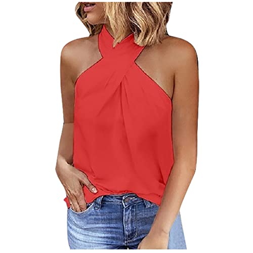 tsaChick Crop Tops Damen Damen Lässig Schlank Reißverschluss Hängenden Hals Solide Farbe Ärmellos Nähen Top Sweater Y2K Shirt Damen 3/4 Arm Damen Longshirt Weiß Tshirt Kleid Damen Damen Tops Sommer von tsaChick