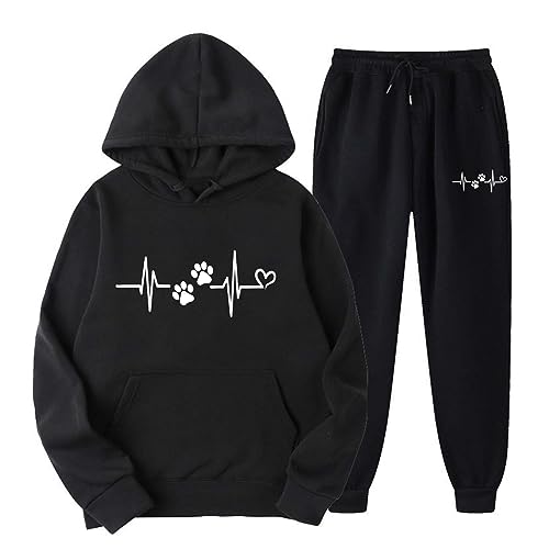 tsaChick Damen Anzug Elegant 2 Teilig Damen Kapuzenpullover und Hosen Freizeitanzug Lässig Sport Tracksuit 2 Teilige Hoodie Lang Hose Jogginganzug Damen von tsaChick