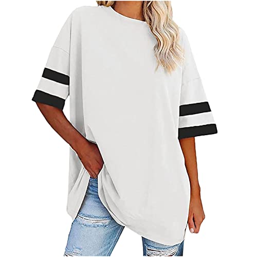 tsaChick Damen Bluse Kurzarm Unifarben Damen Blusen Rundhals Damen Shirt 3/4 Arm Entspannte Frauen Oberteile Alltag Sport Sweatshirt Teenager Mädchen Tshirt Damen Weiss von tsaChick