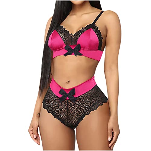 tsaChick Damen Dessous Set mit Strumpfhalter Spitzen Teddy Babydoll Bodysuit Unterwäsche Sexy Set Negligee Lingerie Nachthemd BH Tanga Set Spitze Sleepwear G-String Valentinstag von tsaChick