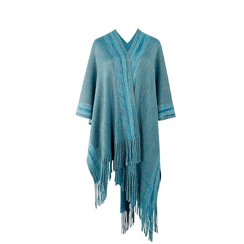 tsaChick Damen Elegante Poncho Umhänge Quaste Schal Strickjacke Mantel Umhang-Schaloberteile mit Streifen und Quasten Herbst von tsaChick