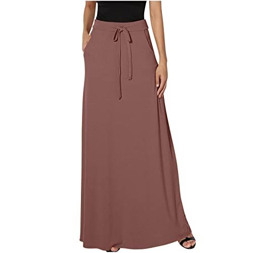 tsaChick Damen Hochtaillierter Halbrock mit Taschen S-3XL Elegantes Maxi Röckchen Langer Rock mit Gummizug Taille Schlanker knöchellanger Halbrock Einfarbig Mode lässig Rock Frauen Mädchen von tsaChick