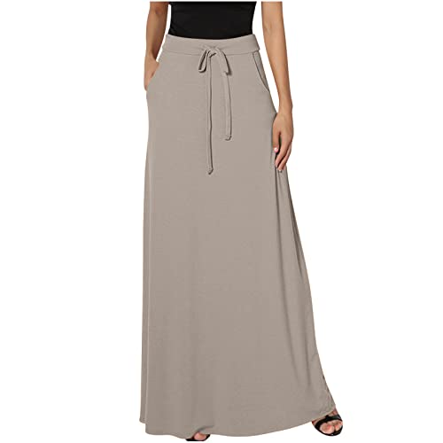 tsaChick Damen Hochtaillierter Halbrock mit Taschen S-3XL Elegantes Maxi Röckchen Langer Rock mit Gummizug Taille Schlanker knöchellanger Halbrock Einfarbig Mode lässig Rock Frauen Mädchen von tsaChick