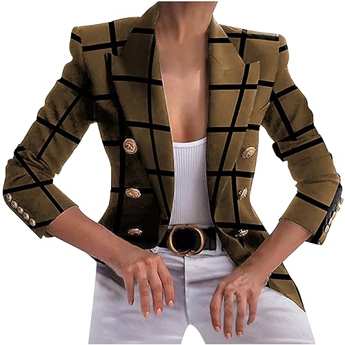 tsaChick Damen-Jacken Kurzmantel Damen Fleecemantel Damen Damen Lederjacke Damen Winterjacke Bedruckte Damen Langarm Taschen Kurz Zweireiher Strickjacke Blazer von tsaChick