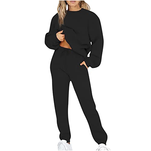 tsaChick Damen Jogginganzug Set Damen Tracksuit Langarm Rundhalsausschnitt Einfarbig Zweiteiler Outfit Hoodie Jogger Trainingsanzug Set Sweatshirt & Jogginghose Lounge Set Damen 34-48 von tsaChick