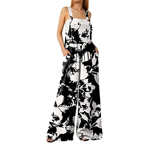 tsaChick Damen Jumpsuit Sommer Elegant Ärmellos Playsuit Casual Lose Overalls Hosen Romper Locker Baggy Blumen Gedruckt Hosenanzug Latzhose Breite Hosenträger Lang Jumpsuit von tsaChick