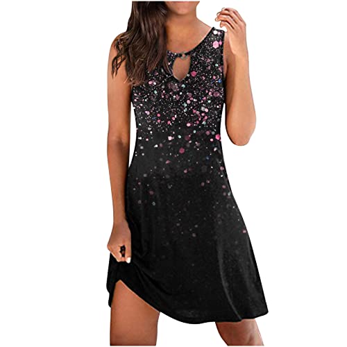 tsaChick Damen Kleid Sommer Elegant Bedrucktes Rundhalsausschnitt Kleid Ohne Ärmel Kleider Damen Shapewear Kleid Damen Kleid Mit Hose Drunter Sommerkleid Damen Knielang A Linie Shirtkleid Damen von tsaChick