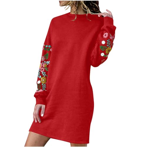 tsaChick Damen Kleid Winter Women's Threaded Neck Stickerei Muster Herbst und Winter Solid Farbe Stickerei Langarm Sweatshirt Kleid Strickkleid Damen Winter S-XXL von tsaChick