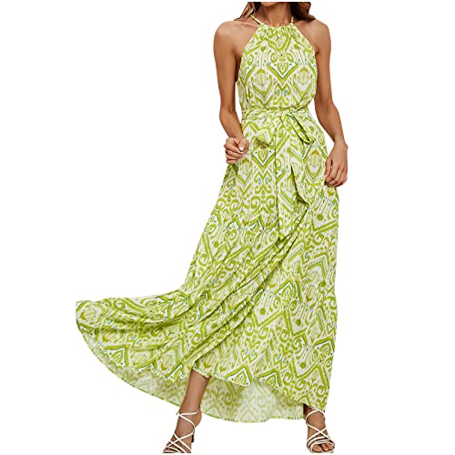 tsaChick Damen-Kleid in Übergröße, Blumenmuster, V-Ausschnitt, Spaghettiträger, Schlitz, Urlaub, Boho-Midi-Cami-Kleid Green XL 40 von tsaChick