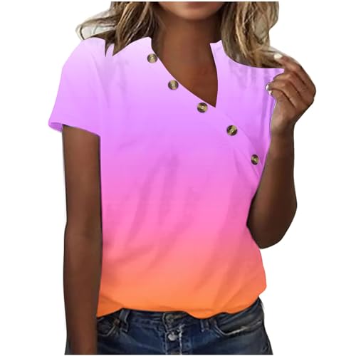 tsaChick Damen Kleidung Sale Angebote Kurzarm Bluse Damen Short Sleeve Bralettes Loose Fit Gym Top Sommer V Ausschnitt Gradientenfarbe Diagonaler Kragen Activewear-Langarmshirts für Damen DXI60 von tsaChick