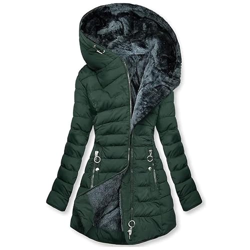 tsaChick Damen Mantel Winterjacke Warm Lang Winterparka mit Kapuze Fell Kragen Trenchcoat Gefüttert Teddyfleece üBergangsjacke Daunenmantel Frauen Steppmantel Einfarbig Softshelljacke S-XXL von tsaChick