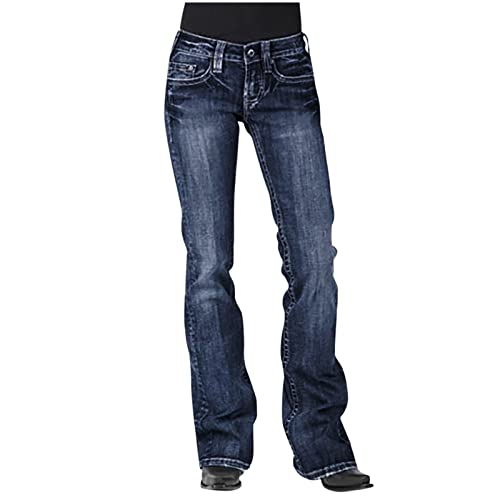 tsaChick Damen Mitte Taille Denim Jeans Stickerei Stretch Knopf gerade in voller Länge Hosen Jeans 2639 Dark Blue 46 von tsaChick