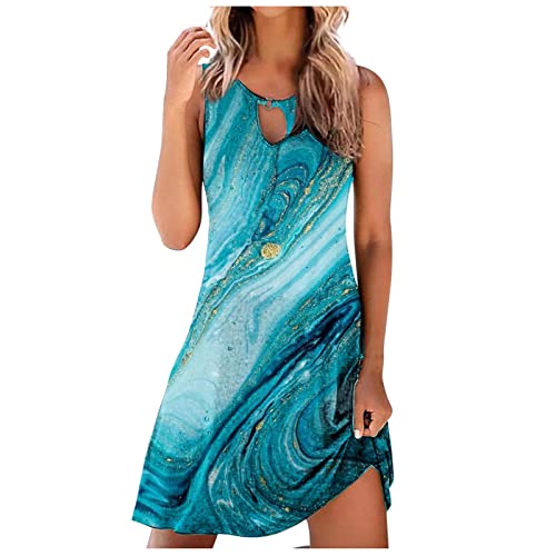 tsaChick Damen Mode ärmelloses Tunikakleid 2023 Knielang Tankkleid Strandkleid neues geometrisches Muster Marmor Blumendruck Freizeitkleid A-Linien Kleid Swing Kleid Frauen Mädchen Umstandskleider von tsaChick