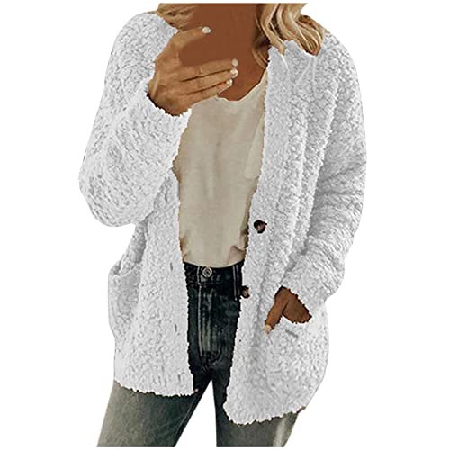 tsaChick Damen-Plüsch-Pullover, Langarm, Zopfmuster, vorne offen, Strickjacke, Knopf, lockere Oberbekleidung, lässig, Übergröße, Knopfmantel mit Taschen, gehäkelter Kimono, leichte, weiche, von tsaChick