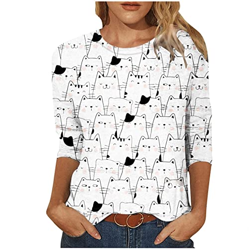 tsaChick Damen Pullover Frauen Halbe Ärmel Langarmshirt Lady Pulli Damen Casual Crew-Ausschnitt Niedliche Tiere Sonnenanzug Pull-on Sweatshirts für Damen Lady-Fit S-XXL WYD1 von tsaChick