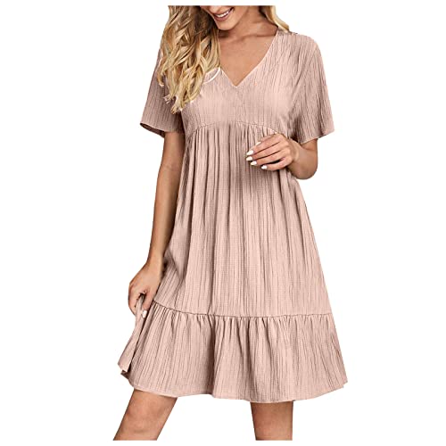 tsaChick Damen Sommer-Maxikleid Boho langes Tunika-Kleid lässig lockeres Sommerkleid ärmellos einfarbig Vintage-Strandkleid Kleid weiß Damen Sommer Spitze Pink XXXL 44 von tsaChick