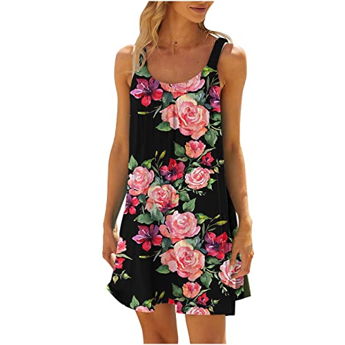 tsaChick Damen Sommerkleid Cami Strandkleid S-5XL Ärmelloses Leopard Blumenmuster Tank Kleid U-Ausschnitt Freizeitkleid Minikleid Ohne Arm Bleistiftkleid Kurzes Kleid Frauen Mädchen Umstandskleider von tsaChick