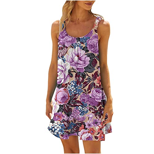 tsaChick Damen Sommerkleid Cami Strandkleid S-5XL Ärmelloses Leopard Blumenmuster Tank Kleid U-Ausschnitt Freizeitkleid Minikleid Ohne Arm Bleistiftkleid Kurzes Kleid Frauen Mädchen Umstandskleider von tsaChick