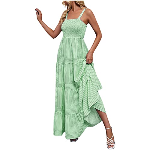 tsaChick Damen Sommerkleid Mode Langes Cami Boho Kleid 2023 ärmellos hohe Taille plissiert Freizeitkleid Neue solide Stretch Taille bequem Partykleid Abendkleid Frauen Mädchen Umstandskleider von tsaChick