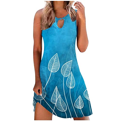 tsaChick Damen Sommerkleid Mode Slim fit Tank Kleid 2023 Ärmelloses Rundhalsausschnitt Blumendruck Strandkleid Minikleid A-Linien Kleid Shirt Kleid neu Knielang hohl Pool Partykleid Frauen Mädchen von tsaChick