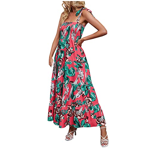 tsaChick Damen Sommerkleid Mode Sling Partykleid 2023 Ärmelloses weites Halfter gesmoktes langes Strandkleid Neuer Vintage Druck Elegantes Freizeitkleid knöchellang Abschlussfeier Kleid Frauen von tsaChick