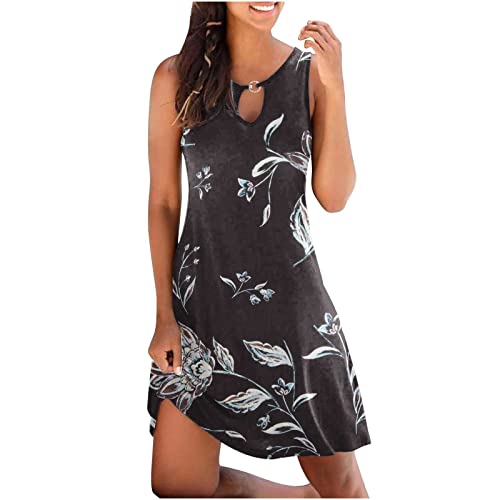 tsaChick Damen Sommerkleid Mode ärmelloses Strandkleid S-3XL 2023 Rundhalsausschnitt Knielang Tunika Kleid Shirt Kleid A-Linie Kleid Neue Freizeitkleid Minikleid Frauen Mädchen Umstandskleider von tsaChick