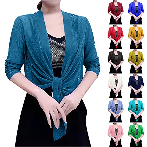 tsaChick Damen Strickjacke Elegant 3/4 Ärmel Cardigan XL-7XL Kurzarm Strickjacke Abendkleid Casual Sommer Leicht Durchsichtige Bolerojäckchen Vorne-Offen Lockere Cardigan Blazer von tsaChick