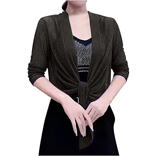 tsaChick Damen Strickjacke Elegant 3/4 Ärmel Cardigan XL-7XL Kurzarm Strickjacke Abendkleid Casual Sommer Leicht Durchsichtige Bolerojäckchen Vorne-Offen Lockere Cardigan Blazer von tsaChick