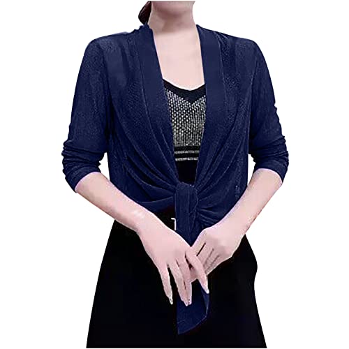 tsaChick Damen Strickjacke Elegant 3/4 Ärmel Cardigan XL-7XL Kurzarm Strickjacke Abendkleid Casual Sommer Leicht Durchsichtige Bolerojäckchen Vorne-Offen Lockere Cardigan Blazer von tsaChick