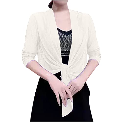 tsaChick Damen Strickjacke Elegant 3/4 Ärmel Cardigan XL-7XL Kurzarm Strickjacke Abendkleid Casual Sommer Leicht Durchsichtige Bolerojäckchen Vorne-Offen Lockere Cardigan Blazer von tsaChick