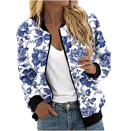 tsaChick Damen Sweatshirt Ohne Kapuze Bomberjacke Mit Blumen Damen Casual Jacke Fliegerjacke Pilotenjacke Bomber Jacket Mit Reißverschluss Übergangsjacke Freizeitjacke von tsaChick