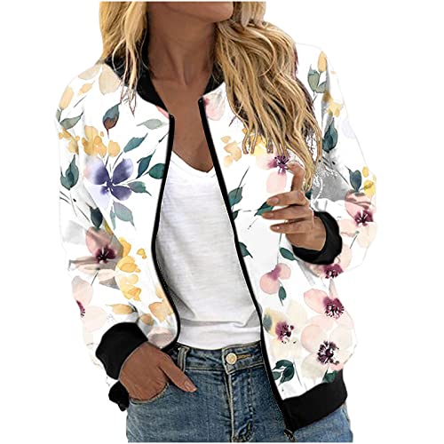 tsaChick Damen Sweatshirt Ohne Kapuze Bomberjacke Mit Blumen Damen Casual Jacke Fliegerjacke Pilotenjacke Bomber Jacket Mit Reißverschluss Übergangsjacke Freizeitjacke von tsaChick