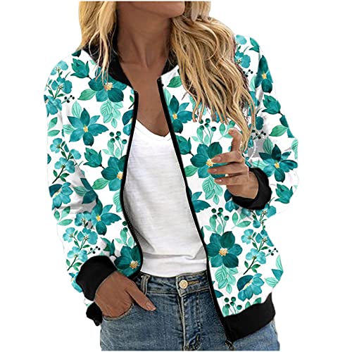 tsaChick Damen Sweatshirt Oversized Bomberjacke Damen Blumenmuster Coat Sommer Blouson Reißverschluss Herbst Frühling Jacket Mädchen Sommerjacke Kurz Outwear College Jacke Langarm Fliegerjacke von tsaChick