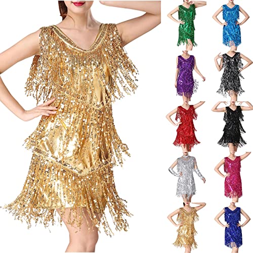 tsaChick Damen Tanzkleid Pailletten Quaste Dancewear EIN Stück Lateinkleid Tango Salsa Swing Rumbakleid ChaCha Ballsaal Tanzkleidung 1920er Jahre Cocktail Party Kleider Kostüme von tsaChick