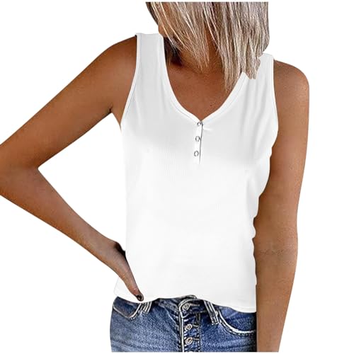 tsaChick Damen Top Sale Bluse Damen Elegant V-Ausschnitt Summer äRmellos Tanktop Stretch Knopfleiste Lockere Passform Crop Top Langarm Solide Fitness Yoga Pilates BXS78 von tsaChick