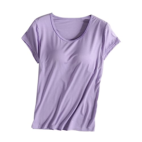 tsaChick Damen Unterhemd Damen Unterhemd BH-Hemd Basic U-Ausschnitt Eingebauter BH Bügelloser Gepolstert Tank Tops, XS-2XL von tsaChick