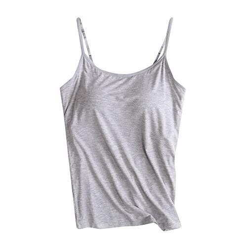 tsaChick Damen Unterhemden Damen Unterhemd BH-Hemd Basic U-Ausschnitt Eingebauter BH Bügelloser Gepolstert Tank Tops, XS-2XL von tsaChick