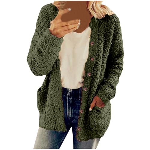 tsaChick Damen Winter Plüschmantel Zopfmuster Pullover Strickjacke Oversized S-5XL Cardigan Hoodie Casual Herbst Winter Open Front Sweater Fuzzy Teddy Wintermantel Langarm Grobstrick mit Taschen von tsaChick