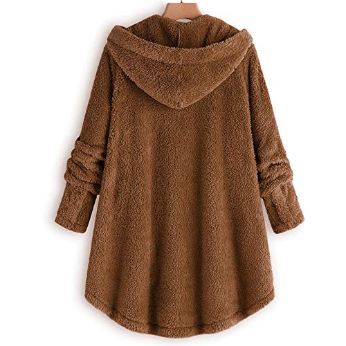 tsaChick Damen Wintermantel Lang Oversize Plüschjacke Hoodie S-5XL Warm Langarm Thermo Fleece Teddy Kapuze Pullover Frauen Knopf Cardigan Plüschmantel Große Größen Einfarbig Damenmantel mit Taschen von tsaChick