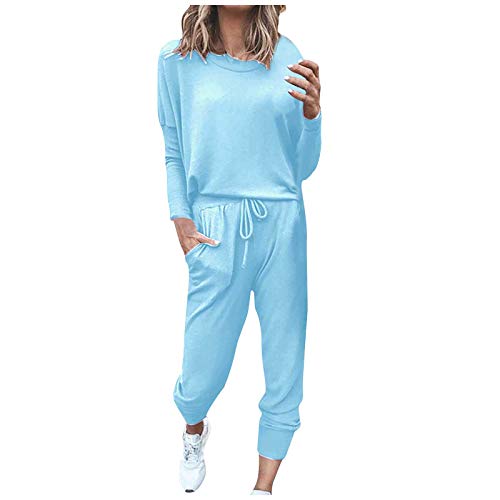 tsaChick Damen Zweiteilige Solide Casual Top Hose Sets Langarm tragen Sportanzug 2178 Sky Blue 42 von tsaChick