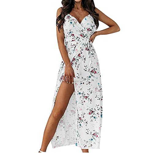 tsaChick Damenkleider Sommer Damen Sommerkleid V-Ausschnitt Maxikleid Rückenfreies High Waist Spaghetti Strap Freizeitkleid Lang Split Kleider von tsaChick