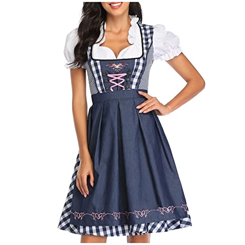 tsaChick Dirndlbluse Größe 50 Damen Halloween Maid Kostüm Oktoberfest Ethnic Party Erotik Anzug Kleid Dirndl Damen Rosa Lang Dirndl von tsaChick