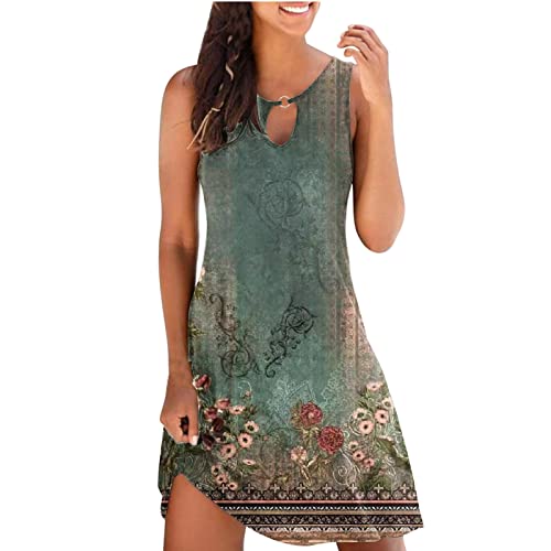 tsaChick Elegante Kleider Women's Casual Loose Summer Floral Printed Tank Dress Hollow Beach Sun Dress Sleeveless Dress Sommerkleid Große Größen Sommerkleid Damen Schwarz Shapewear Kleid Damen von tsaChick