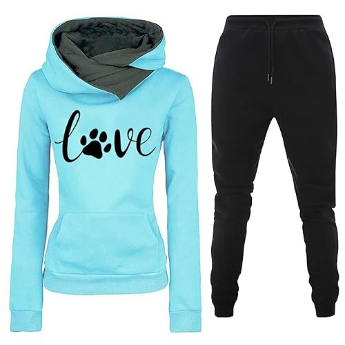 tsaChick Fleecepullover Damen Sale Frauen Long Sleeve Sweatshirt Hose Outfit S-3XL Kapuzenjacke Casual Kapuze Liebliche Katze Sweatshirt 2-teiliges Set Overall Activewear-Pullover für Damen WYF4 von tsaChick