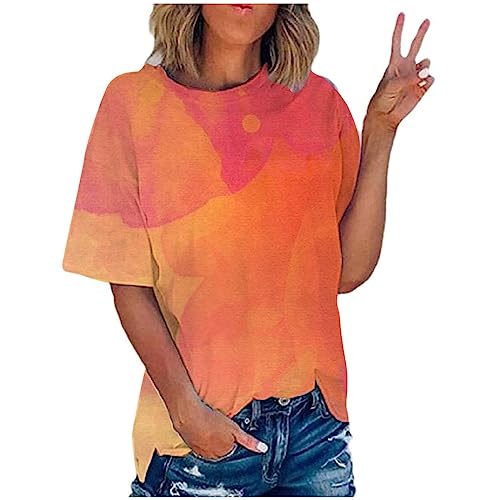 tsaChick Fun-T-Shirts Batik Shirt Für Frauen, Damen Tshirt Sommer Kurzarm Rundhals Shirts Oberteile Casual Lose Bluse Bunt T-Shirt Oberteil Lässig Fit Mode Tunika, S - 5XL von tsaChick