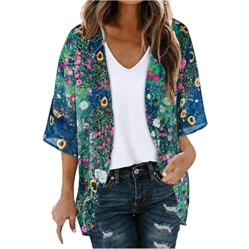 tsaChick GrüNes Tshirt Damen Damen Cardigan Chiffon Bolero Lange Leichte Strandkleid mit 3/4 Ärmel Strickjacke Spitze Kimono Elegant Bikini Cover Up Beachwear Casual Sommer von tsaChick