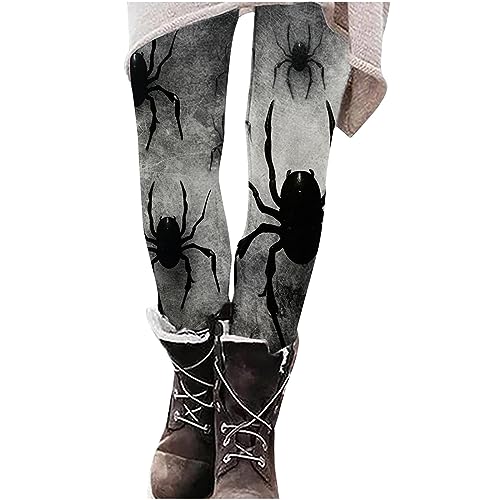 tsaChick Halloween Leggings Damen Blickdichte Sport Yogahosen Slim Fit Hohe Taille Lange Fitnesshose Tights Elastische Strumpfhosen Freizeithosen Gray 36 M von tsaChick