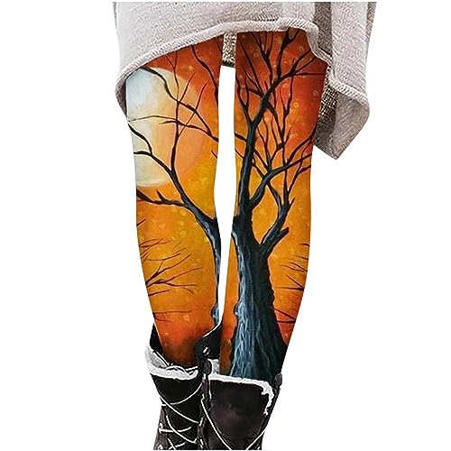 tsaChick Halloween-Leggings für Damen, Skelett, Totenkopf, Workout, Laufen, Fitnessstudio, Yoga, lustige Stretch-Hose Yellow H109 XXL von tsaChick